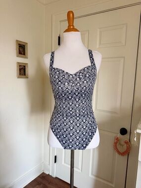 Classic Chic Blue and White Coastal Summer One Piece Swimsuit